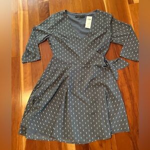 NWT Abercrombie and Fitch Dotted Grey-Blue Wrap Mini Dress - Size Small
